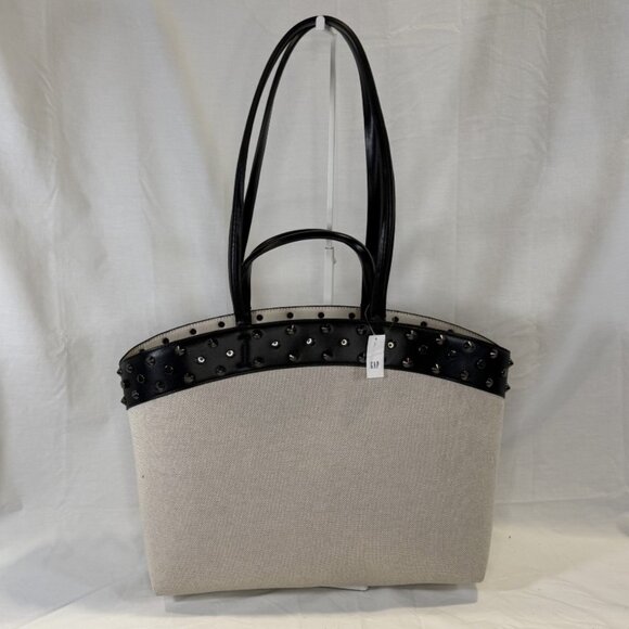 GAP, Studded East-West Canvas Tote Bag, Black Vegan Leather Trim, NWT - Picture 4 of 14
